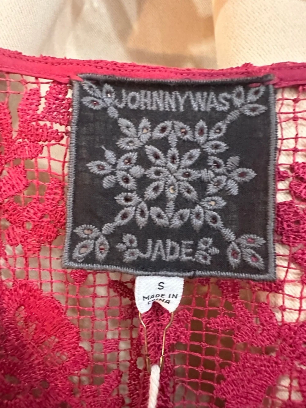 NWT Jade by Johnny Was dark magenta Lace Dress with Floral Crochet Size Small - Picture 5 of 7